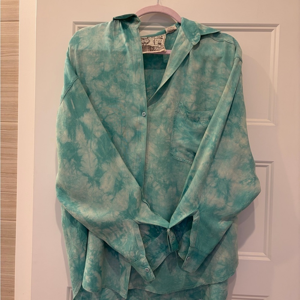 Zofus Teal Artistic Button-Up Shirt